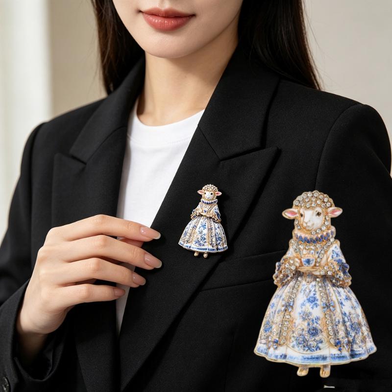 Lovely Rococo Court Sheep Brooches For Women Unisex Rhinestone Year Of The Sheep Animal Party Office Brooch Pin Gift