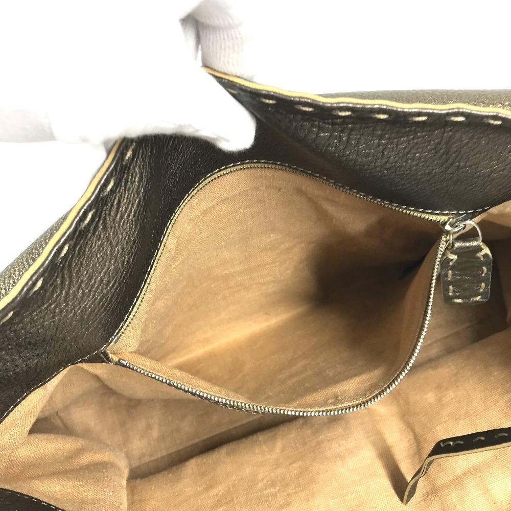 Fendi Selleria Stitch Tote Bag Flap Hand Bag Leather Metallic Gold Based