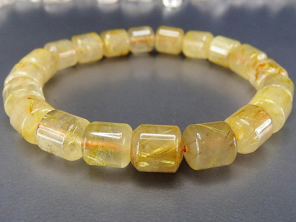 [Stone Town] Rare Gold Rutilated Quartz Cylindrical Bracelet with Many Needles, Approx. 8mm, Natural Stone, Good Fortune, Health, and Power Stone