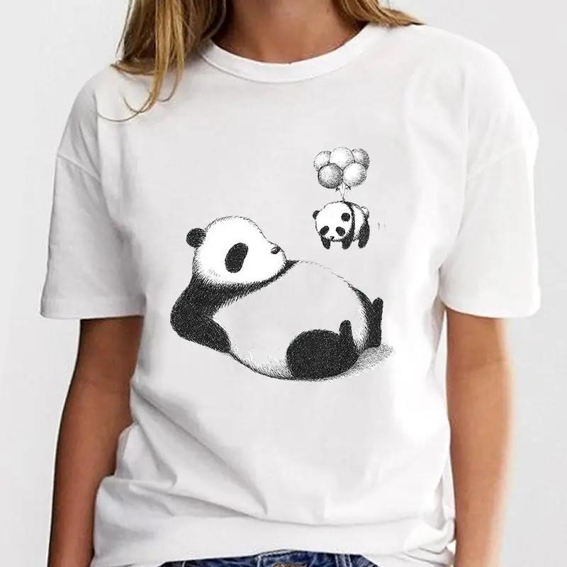 New Panda Lovely Cute Tshirt Clothing Cartoon Graphic Print Short Sleeve Fashion Casual T Shirt Women Soft Clothing
