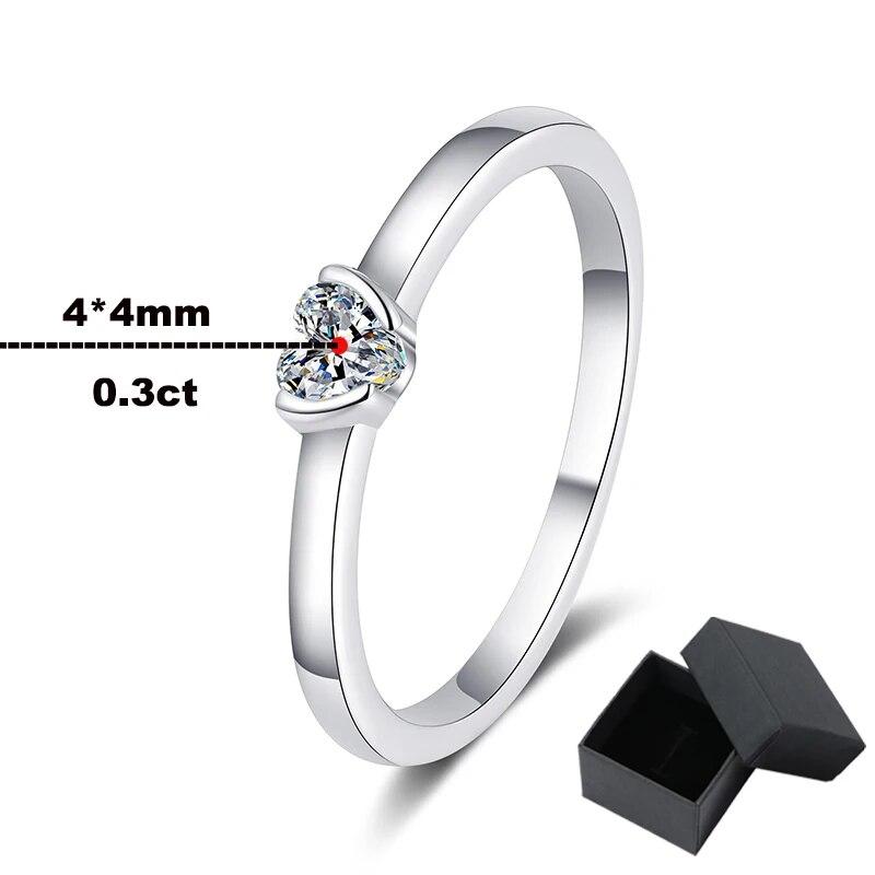 0.3ct serce Cut Moissanite pierścionki zaręczynowe dla kobiet klasyczna obrączka 925 srebro platerowane PT950 prezent urodzinowy
