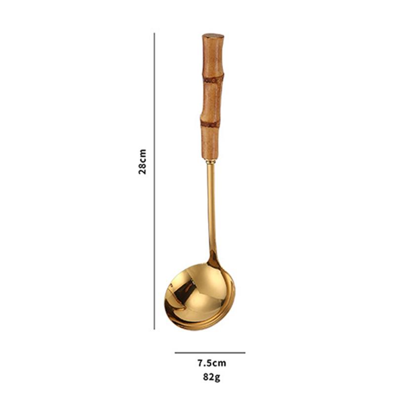 Stainless Steel Soup Spoon Colander with Wooden Handle Anti-scalding Hot Pot Scoops Serving Tablespoons Kitchen Utensils
