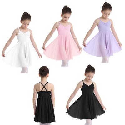 Girls Spaghetti Shoulder Straps Chiffon Ballet Dance Dress Gymnastics Leotard Ballerina Costume