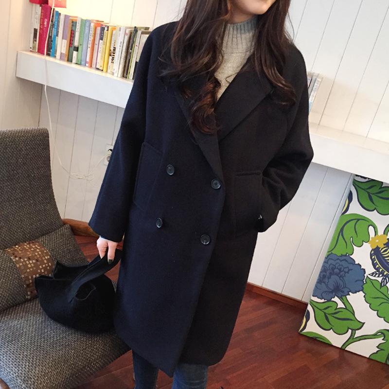 2025 Podzim/Zima Korejský Styl Zeštíhlující Nadměrná Velikost Vlněný Kabát Střední Délky