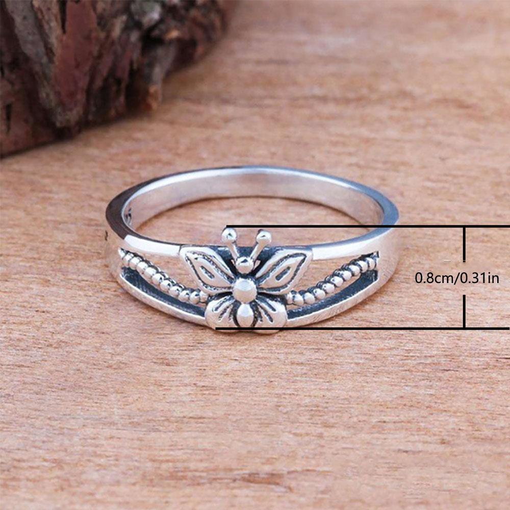 Butterfly Ring Women's Retro Bohemian Split Bead Stackable Ring Minimally Exquisite Insect Jewelry Gift