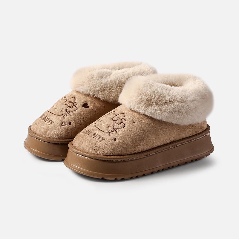 Genuine Sanrio Cartoon Furry Slippers - Women's Non-Slip Warm Winter Indoor Slippers with Plush Cotton and Velvet