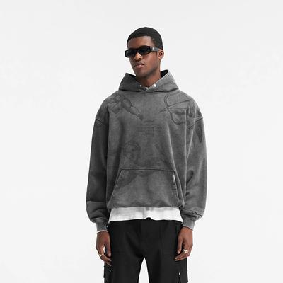 Sweat à capuche EastRogue Imprimé Ange Cupidon Streetwear Lavé et Vieilli Coupe Ample pour Homme et Femme En Pur Coton