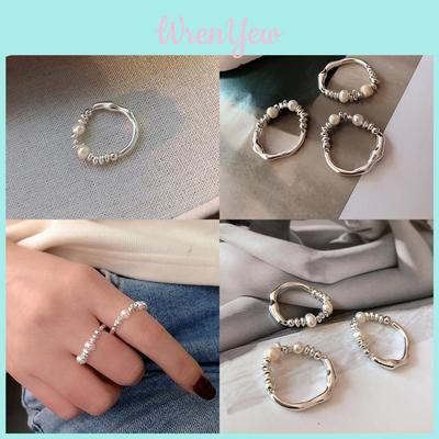 Stylish Adjustable Open Ring Featuring Natural Pearl And Unique Geometric Design For Women