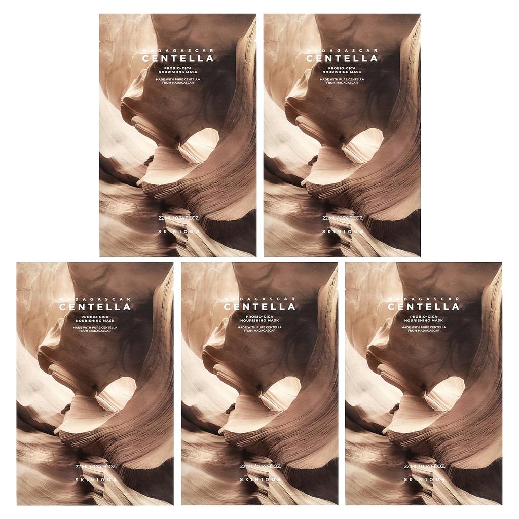 Skin1004 Madagascar Centella Asiatica, Probio-Cica Nourishing Beauty Mask, 5 Sheets, 22ml (0.74 Fl Oz) Each