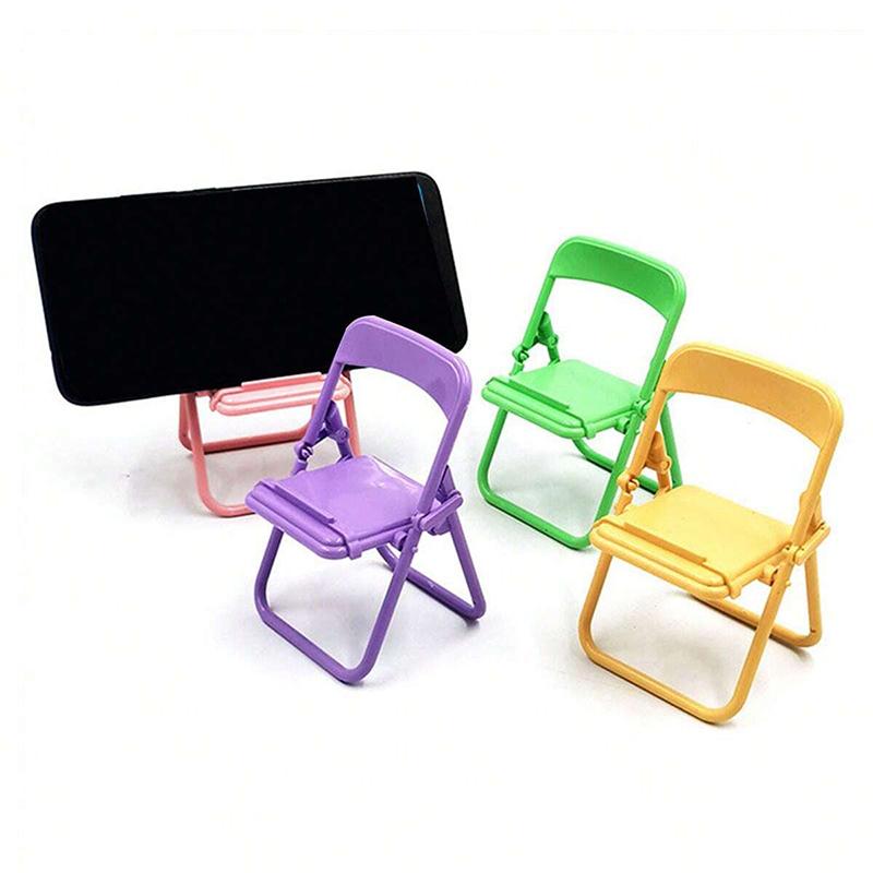 4pcs Mini Folding Chair Plastic Mobile Phone Holder Macaron Color Desktop Decoration Cute Portable Bench Mini Toys Support TMZ