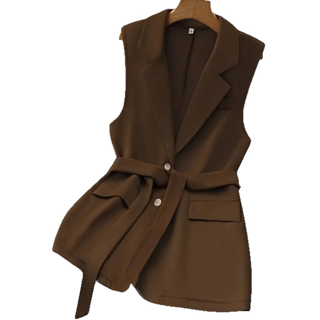 Women's Sleeveless Blazer Vest with Belt Multi Colors