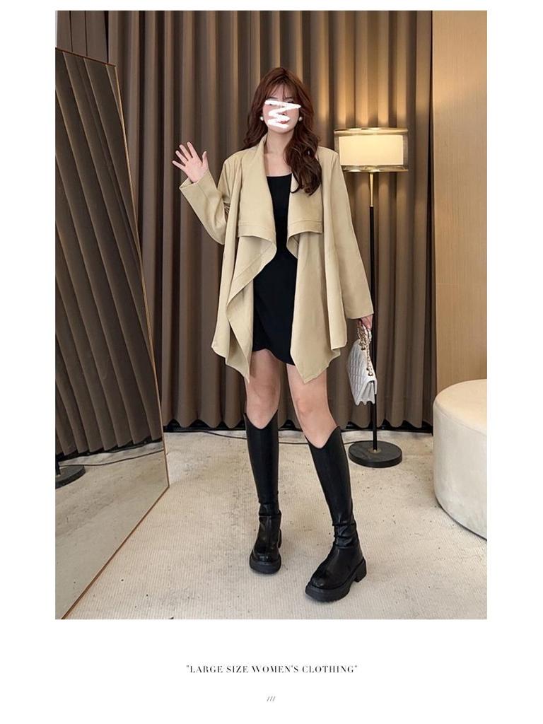 Spring 2025 Slimming French Trench Coat in Plus Sizes - Women's Light Luxury Casual Fashion