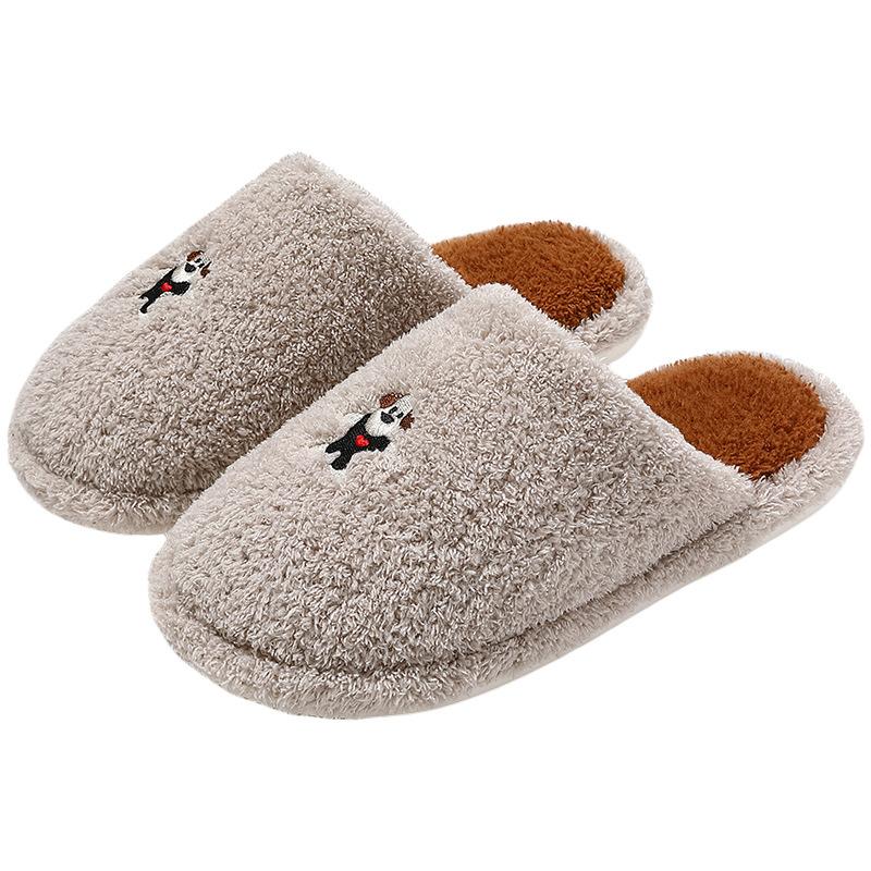 Home Cotton Slippers Winter Indoor Household Plush Warm Cute Cartoon Puppy Fluffy Slippers Winter