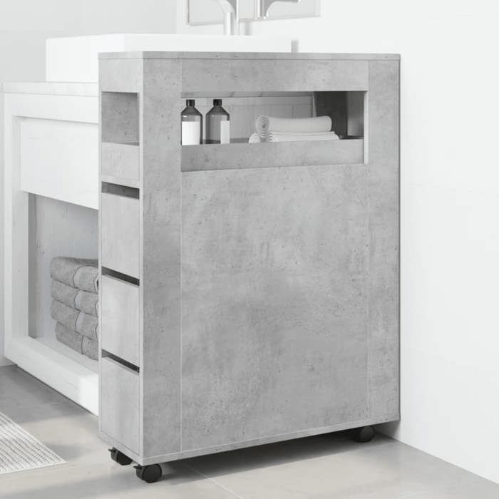 VidaXL Meuble étroit de salle de bain à roulettes gris béton, rangement de salle de bain étroit, rangement étroit pour salle 855271
