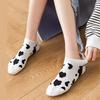 5 Pairs Women's Cartoon Cow Pattern Non-Slip Ankle Socks, Black/White Color, Airy Cozy, Gentle Low-Cut Socks, Leisure Style