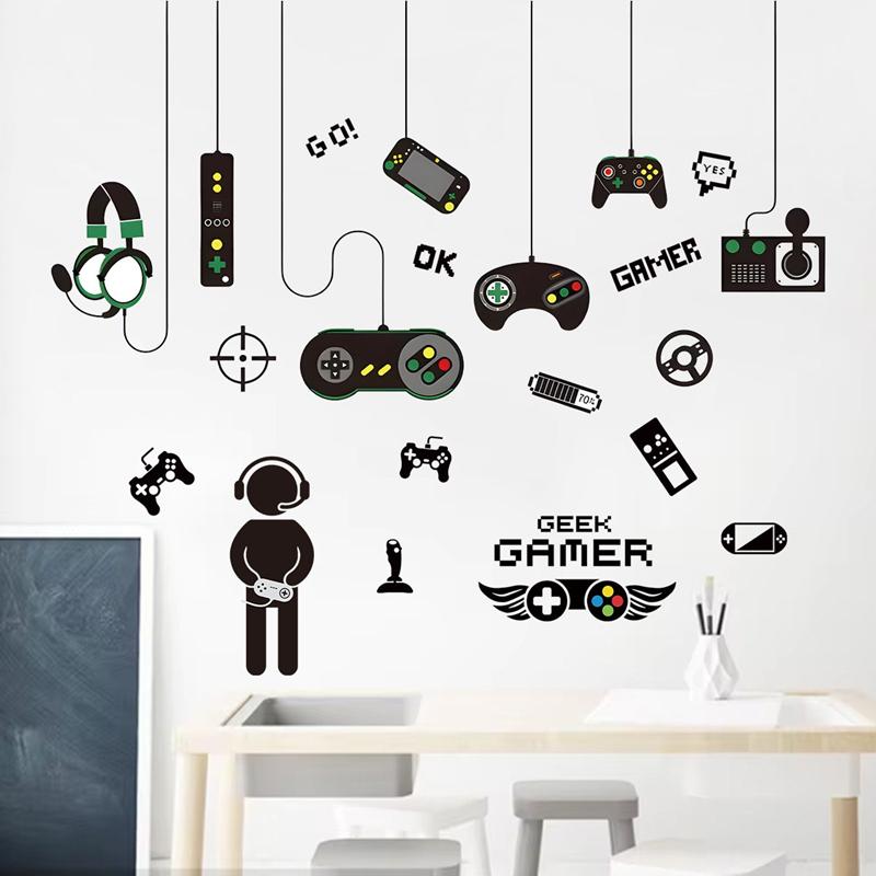 Watercolor E-Sports Gamer Console Vinyl Wall Stickers For Home Decoration Kids Bedroom Boy Gaming Room Anime Puzzle Game Poster