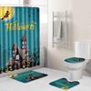 Halloween Shower Curtain Floor Mat Combination Four-Piece Set Bathroom Toilet Carpet Shower Room Foot Mat