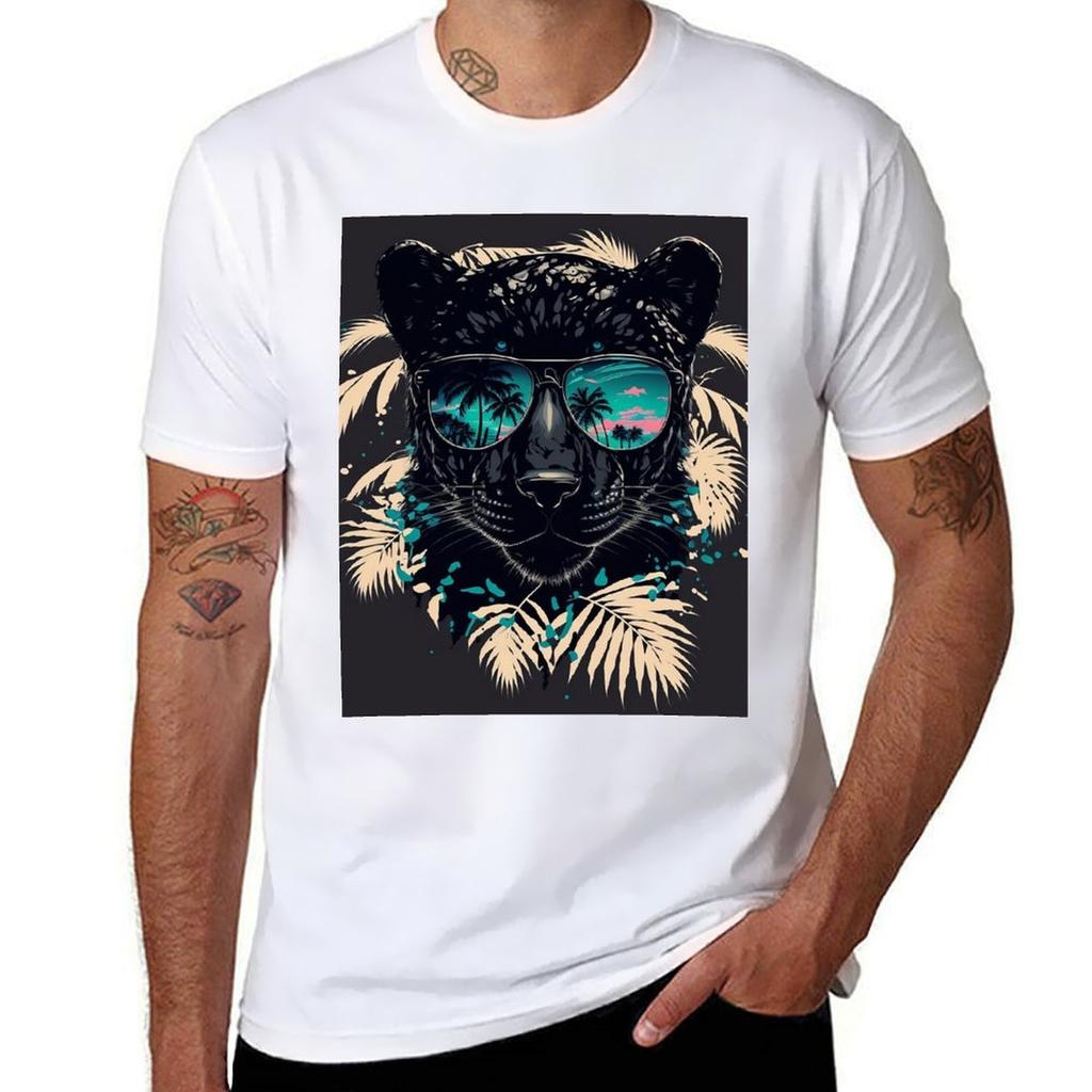 Black Panther In Sunglasses Tshirt Fashion Simple Casual Tee Shirt