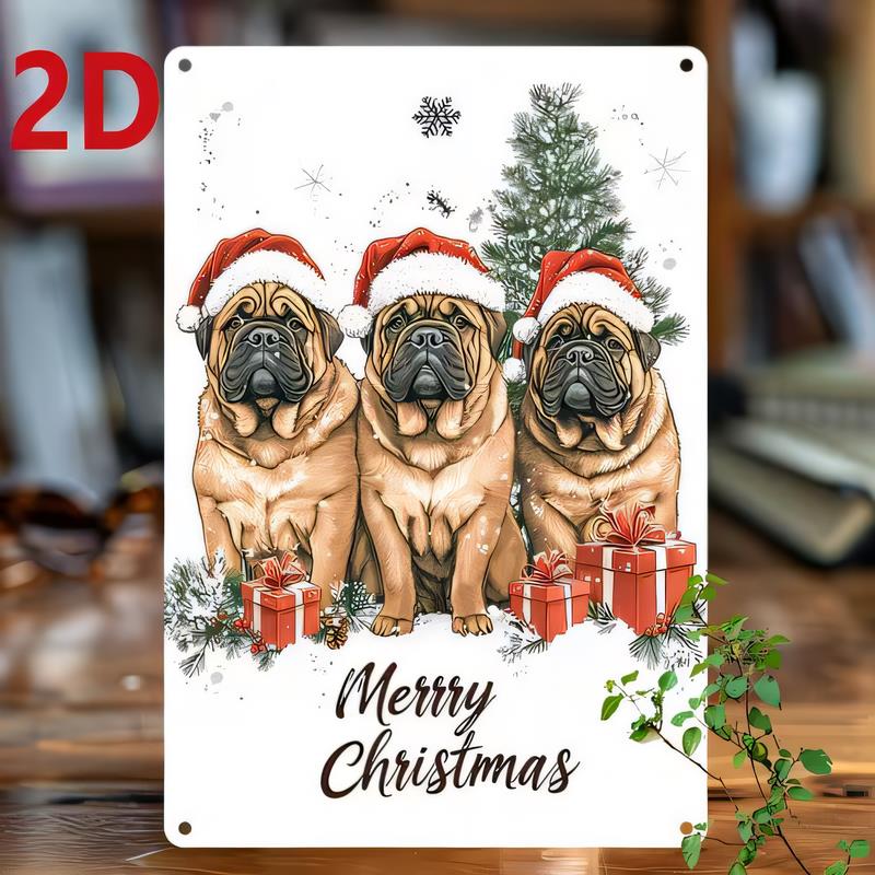 Tin Sign D Christmas Dog Trio Merry Christmas Decorative Metal Wall Plaque Vintage Holiday Garden Party Gift for Home Bar Gar