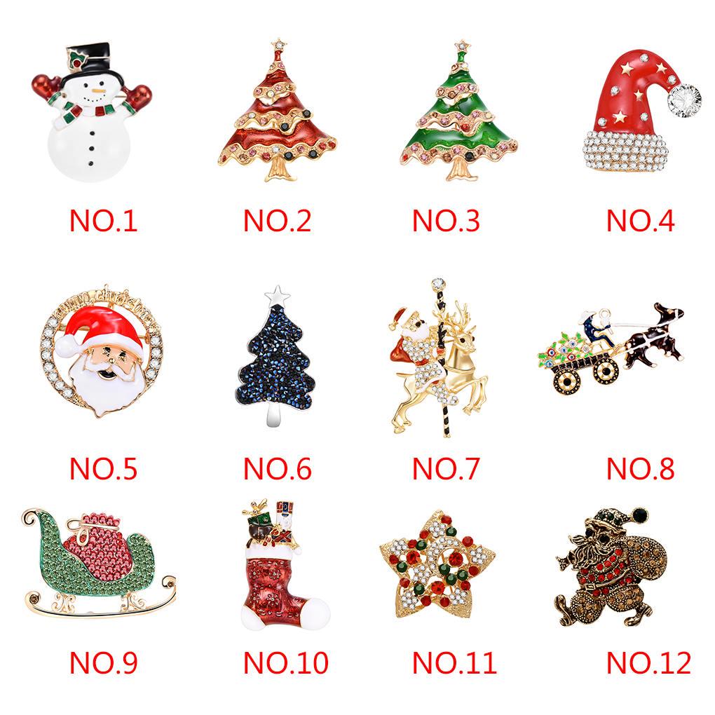 Women Girls Crystal Brooch Cartoon Christmas Series Breastpin Xmas Tree Brooch Cute Clothes Decor
