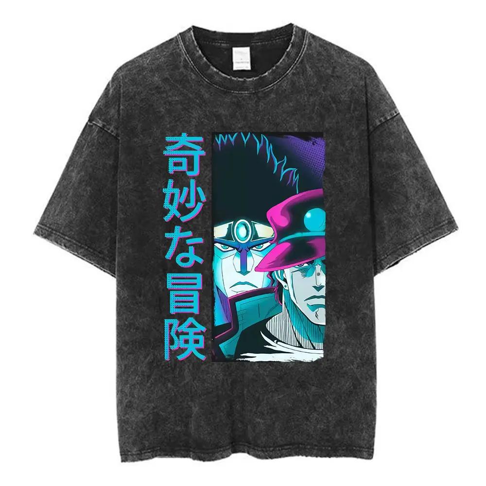Anime Jojo Bizarre Adventure Akyoin Noriaki Graphic Print T-shirts Vintage Washed T Shirt Men Women Cotton Short Sleeve T Shirts