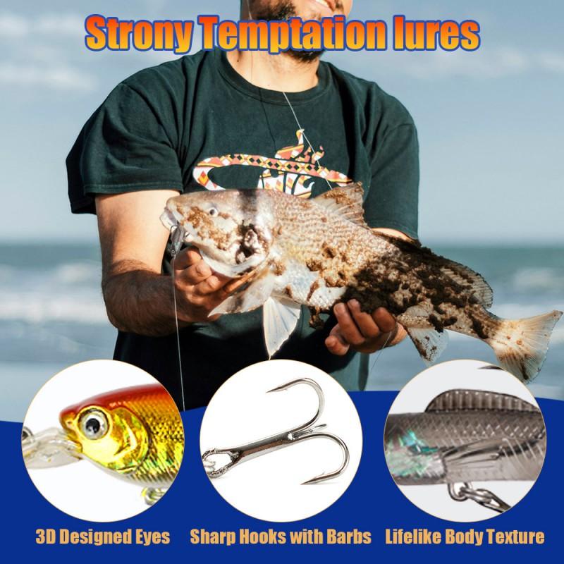 24-Piece Fishing Lure Gift Set Bass Pike Walleye Metal Spinnerbaits Minnows Assorted Colors Carbon Steel