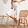 Women’s Elastic Waist Casual Slim Fit Split Hem Capri Pants with All Over Print Lightweight Stretch Fabric Design