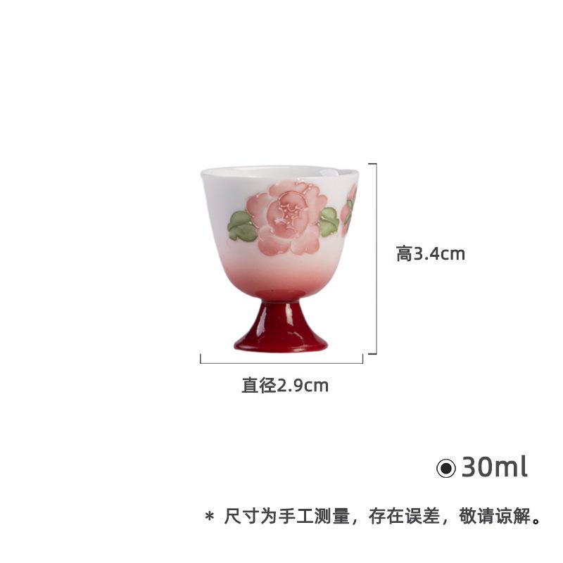 

2pc/lot Hand Drawn Regiment Flower High Foot Teacup Zen Tea Bowl Jug Tea-tasting Personal Cup Jianzhan Master Cups Teaset 30ml