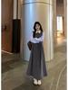 French-Style Two-Piece Long-Sleeve Plus Size Elegant Spring Dress with Waist-Cinched Skirt