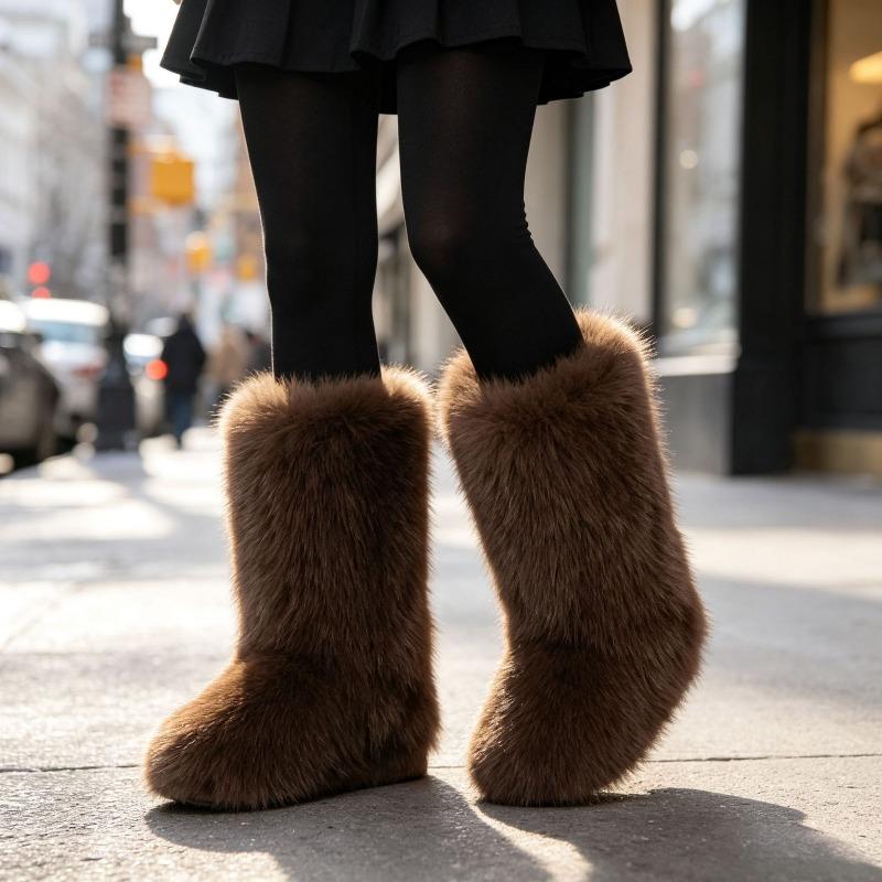 Imitation Raccoon Fur Boots Long Tube Winter Ladies Winter Imitation Fur Fox Fur Snow Boots