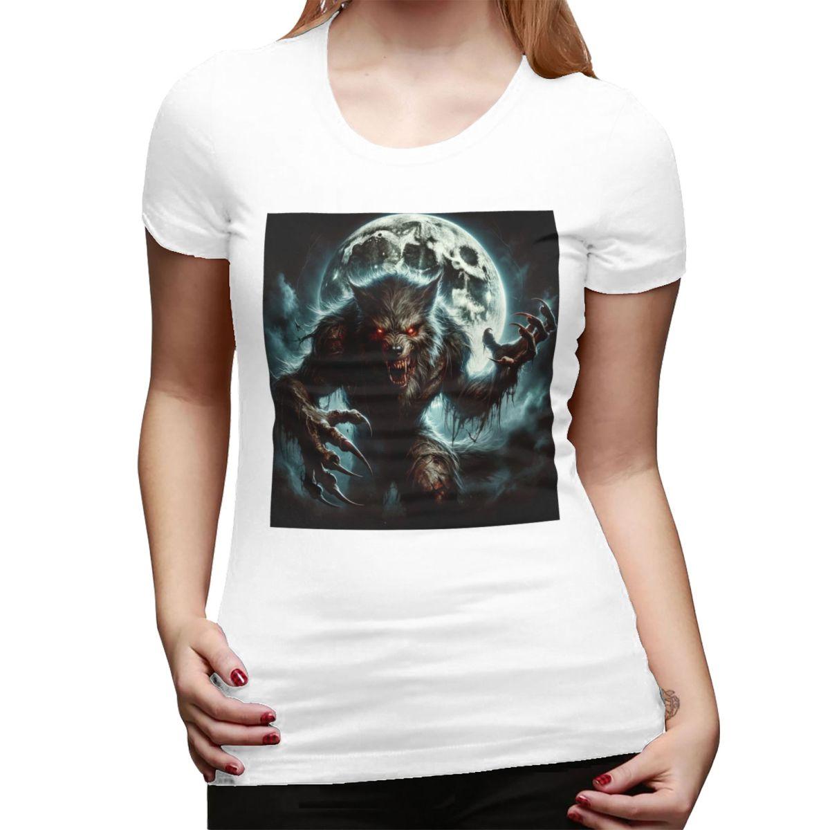 

Werewolf In The Moonlight TShirt for Women Round Neck Streetwear T Shirts Womens Tees Short Summer Clothes Tops S