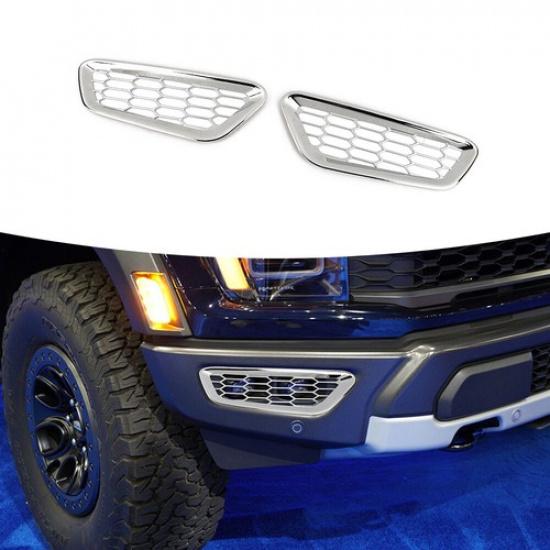 Front Bumper Fog Lights Honeycomb Cover Trim Decor For Ford F-150 + Chrome