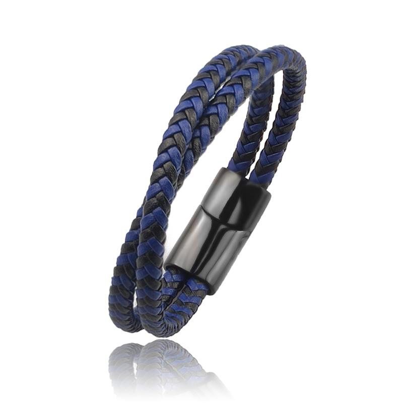 Titanium Steel Bracelet Double Layer Brown Black Leather Braided Rope Man High Quality Stainless Steel Magnetic For Women Gift