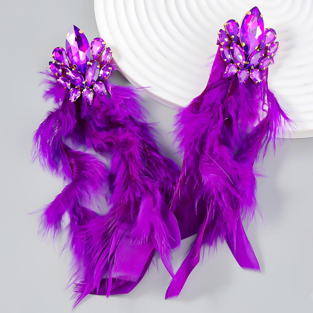 Exaggerated Floral Long Feather Tassel Earrings for Women, An Artistic Ear Accessory.