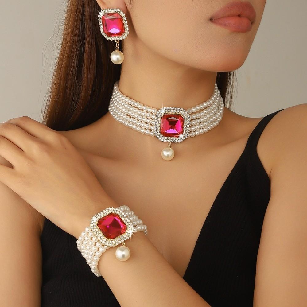 3Pcs/set Luxury Women'S Fashion Jewelry Set Imitation Pearl Rhinestone Jewelry Set Party