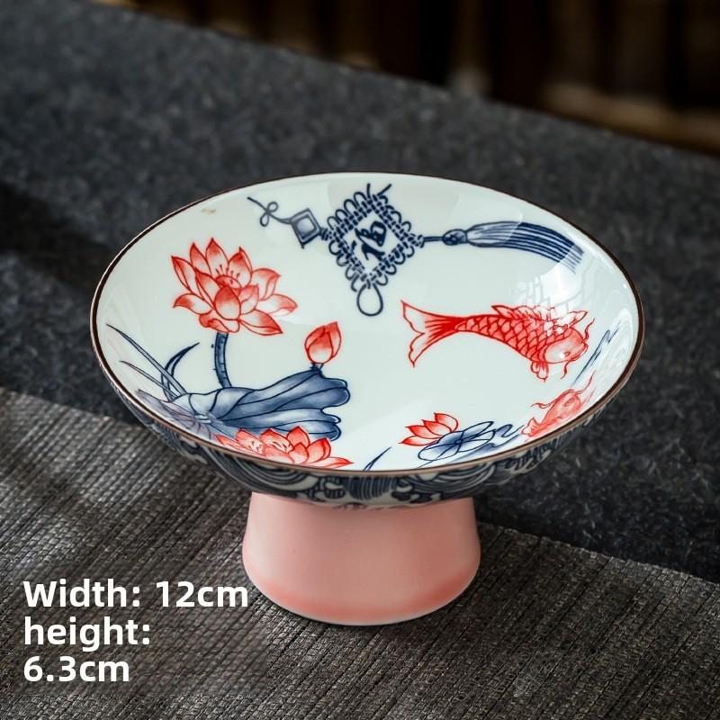 

Vintage Blue White Chinese Tea Plate High Foot Fruit Dish Ceramic Tray for Snacks Desserts
