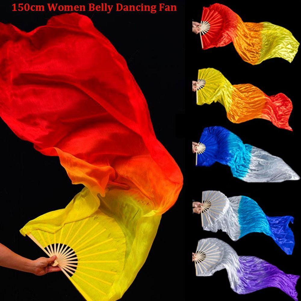 Abanico de Danza del Vientre de 1,5 m Color Degradado Seda Rayón Abanicos Largos Imitación Accesorios de Baile