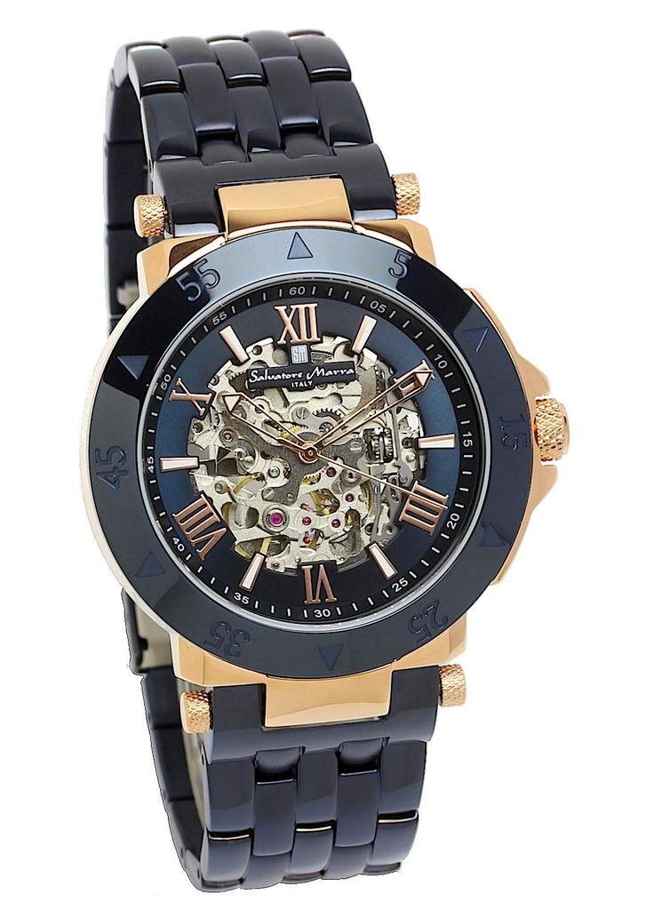 Salvatore Marra Royal Blue Automatic Skeleton Watch for Men, Business and Formal Wear