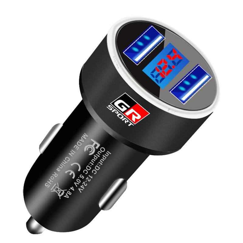 Autoladegerät 2 USB-Anschlüsse Schnellladung Digitalanzeige Autozubehör für Toyota GR TRD Fortuner Chr Verso Prius Hiace Yaris Trd Camry