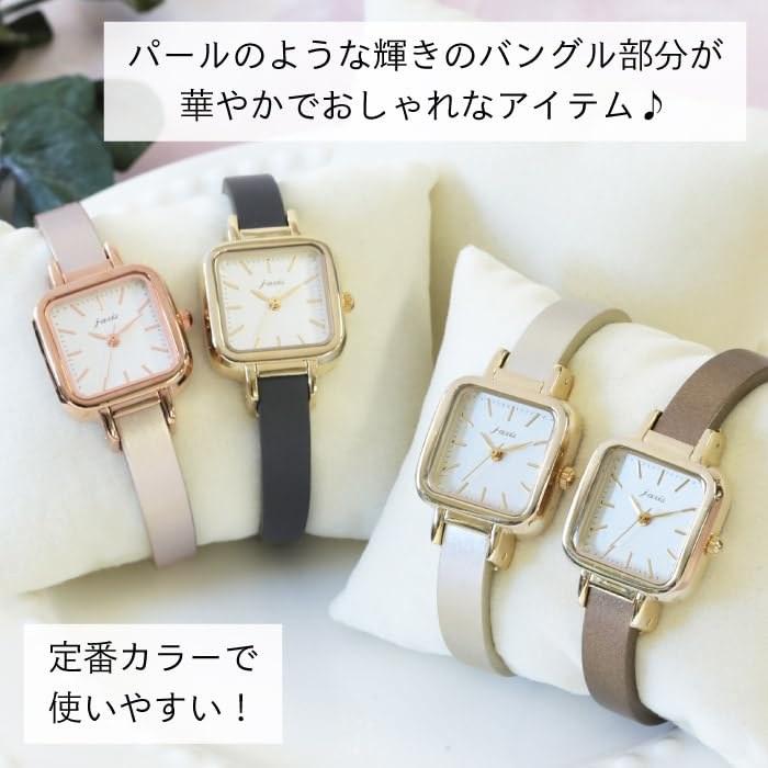 J-AXIS Watch Square Bangle Easy Fit Square Metallic Pearl Elegant Occasion BL1219 Women's Brown One Size