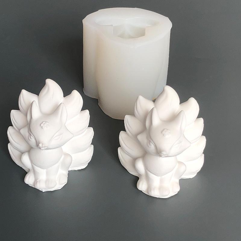3D Cute Fox Silicone Candle Mold Crystal Epoxy Gypsum Cement Nine-tailed Fox Mould DIY Animal Shape Chocolate Ice Cube Soap Mold