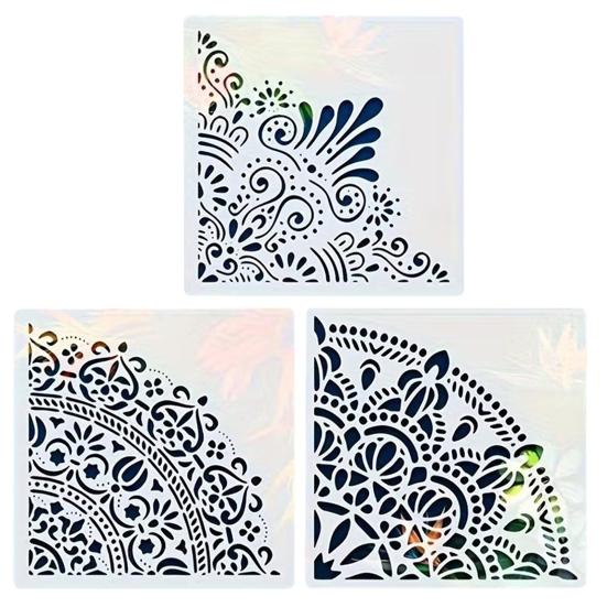 Conjunto de Estêncil para Pintura 11,8 Polegadas Grande Reutilizável Modelos de PVC com Padrões Geométricos Florais Estêncil Decorativo de Parede para Arte DIY e Decoração de Casa