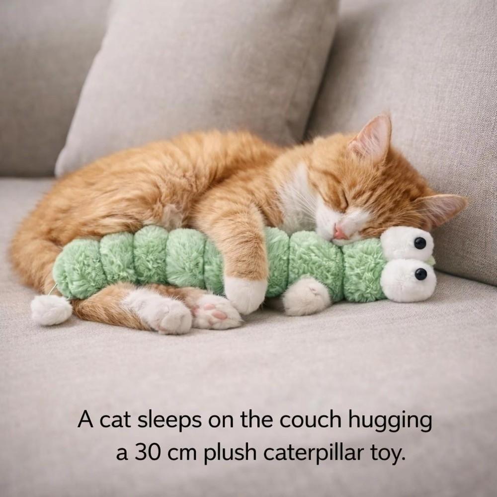 Caterpillar Cat Plush Chew Toy Chew-Resistant Cat Teaser Stick Self-Entertainment