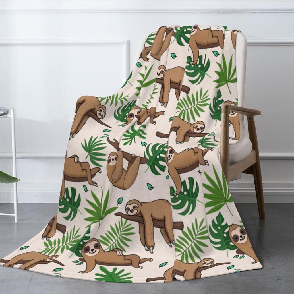 Sloth Flannel Throw Blanket Cute Animals Pattern Blanket for Kids Girls Boys Gifts Warm Lightweight Super Soft for Bed Couch