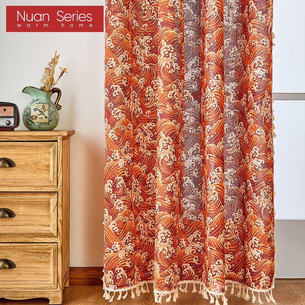 1PC Hot Selling Fashionable and Versatile Japanese Printed Tassel Cotton Linen Curtains for Small Windows Balcony Home Dceor Nuan Series