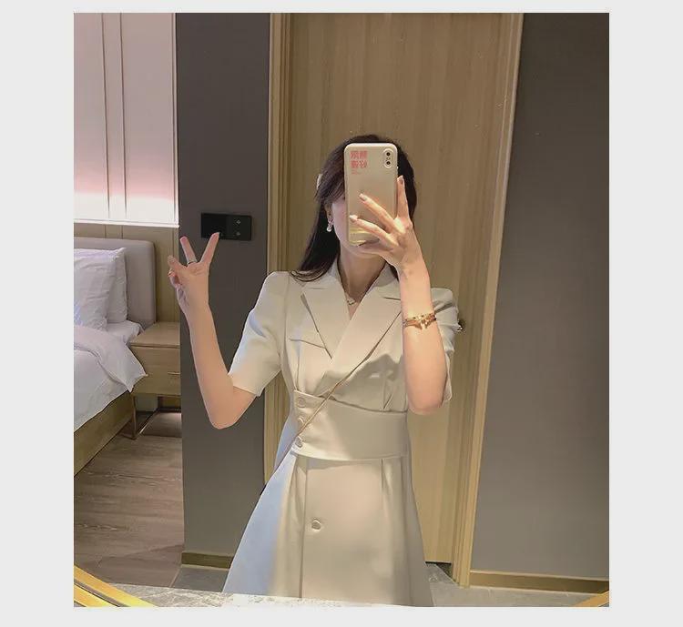Women's Summer 2023 Slimming Suit Collar Dress – Short Sleeve, High-End Style