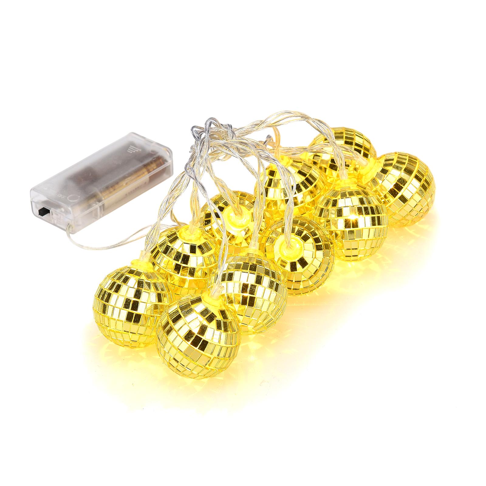 

1,8 м 10 лампочек 5 см Серебряная сфера Цветная светящаяся зеркальная гирлянда Рождественская светящаяся гирлянда