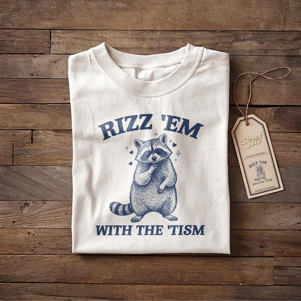 Rizz Em With The Tism Vintage Shirt, Retro 90s Funny Raccoon Graphic Shirt, Autism Awareness, Raccoon Meme Tee, Funny Gift For Her & Him