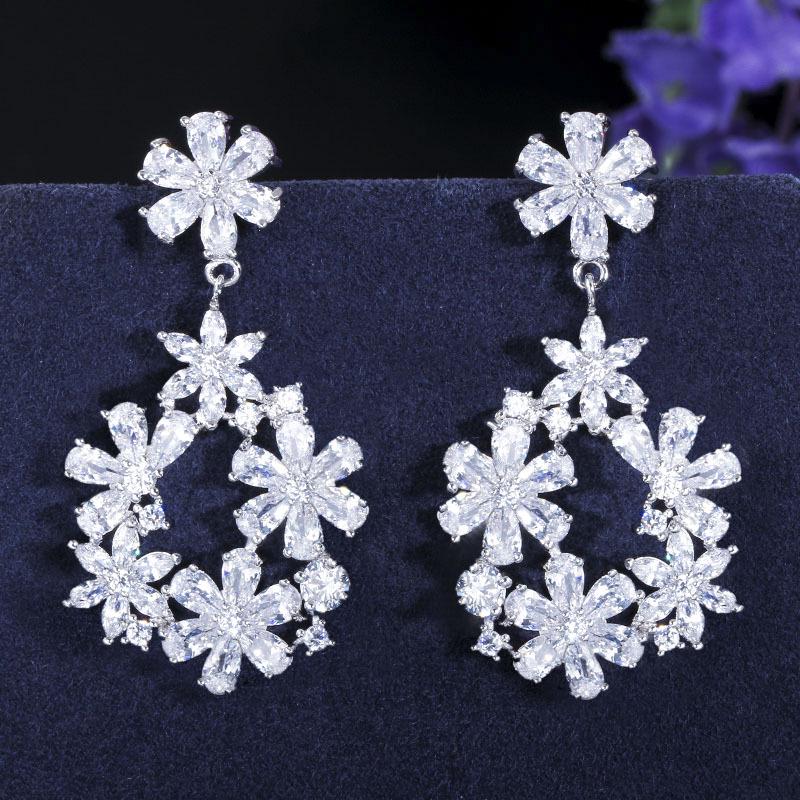 Color Diamond Flower Cluster Earrings, Needle Zircon Garden Forest Series Super Fairy Temperament Earrings
