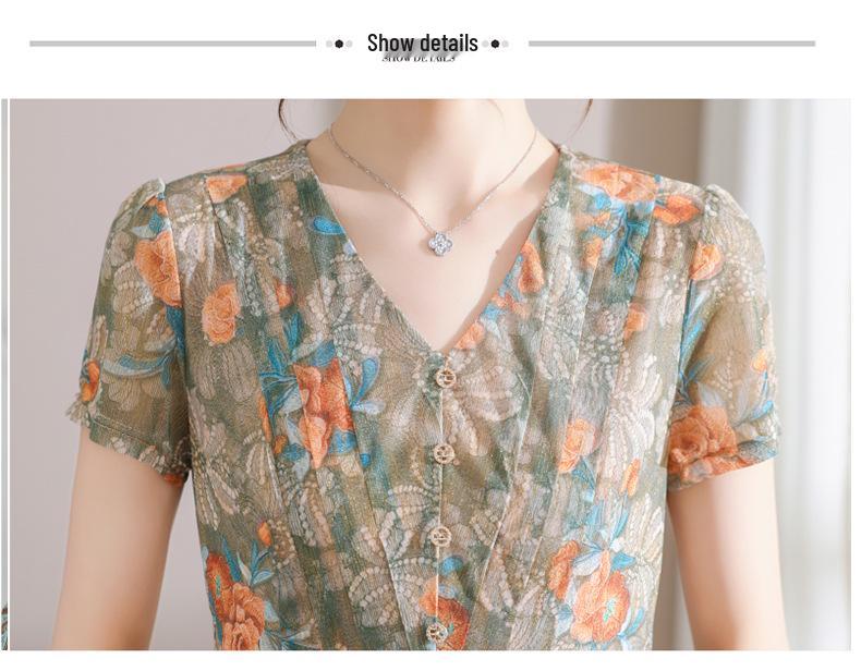 Mom's 40s-50s Summer Floral Chiffon Dress: Elegant, Elastic, New 2026 Style for Middle-Aged & Elderly Women